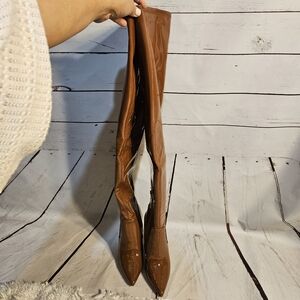 Elegant Brown Over the Knee‎ Boots with Pointed Toe
